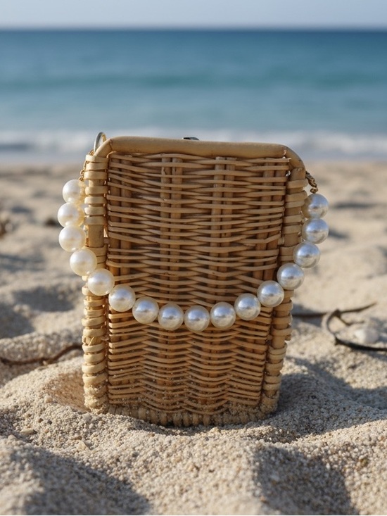 Handbags - Woven Wicker Rattan Pearl Handle Clutch Bag Wedding Guest Beach Summer Boho